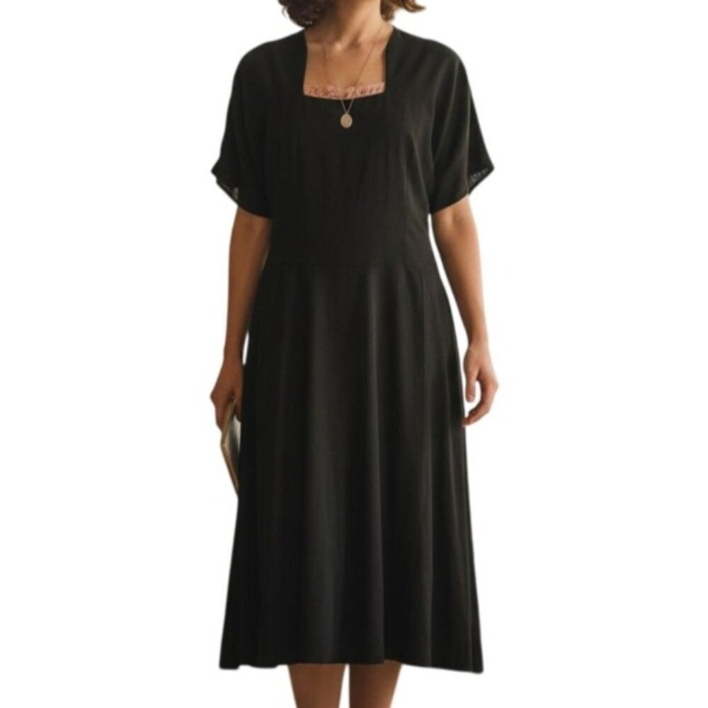 Vintage 1930s–40s Black Handmade Dress | Rayon | Midi Length
